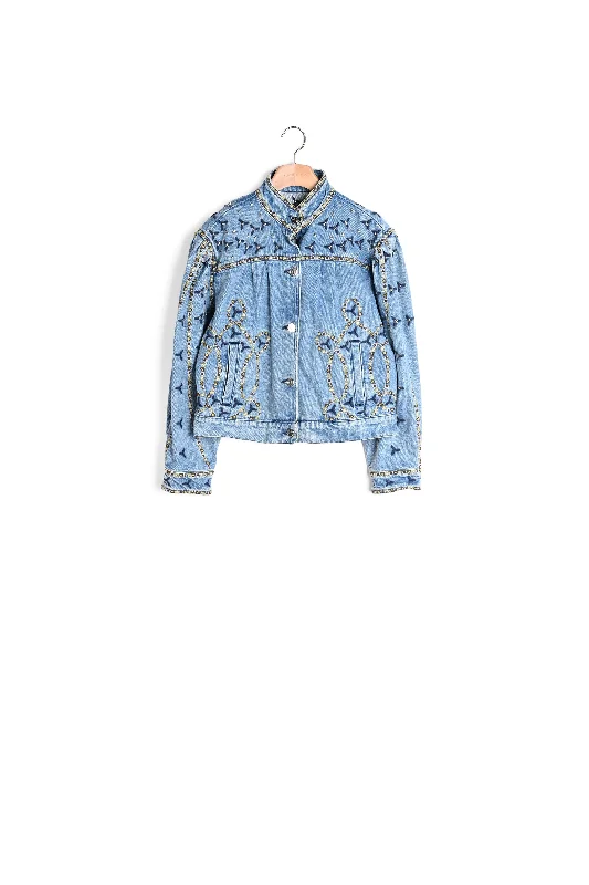 Veste en jean avec broderies et clous Comfortable Zip-Up Skinny Jeans