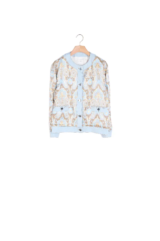 Veste en brocart et empiècements en jean Fashionable Straight Cut Jeans