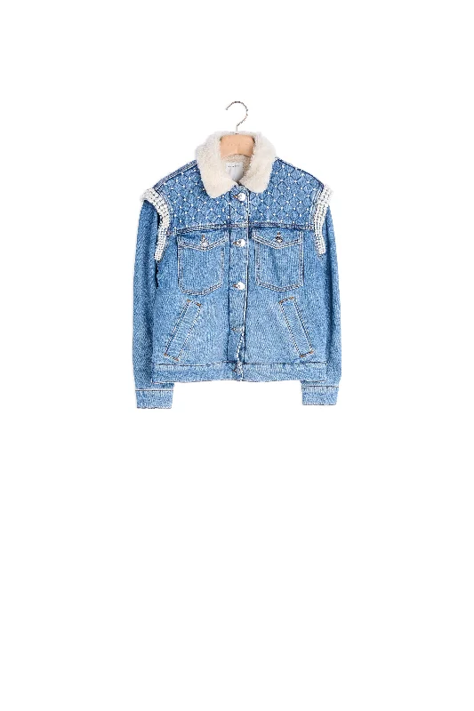 Veste en jean ornée de perles Fashionable White Denim Jeans