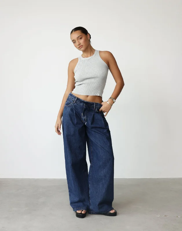 Slouched Tie Up Jean (Dark Denim) - By Lioness Casual Loose Fit Jeans