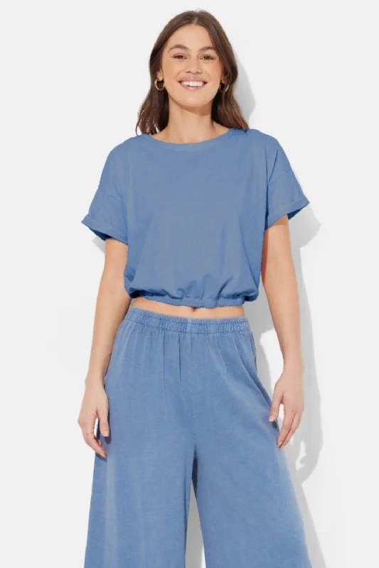 Blue Jean Washed Garment Dye Top Fashionable Slouchy Fit Jeans