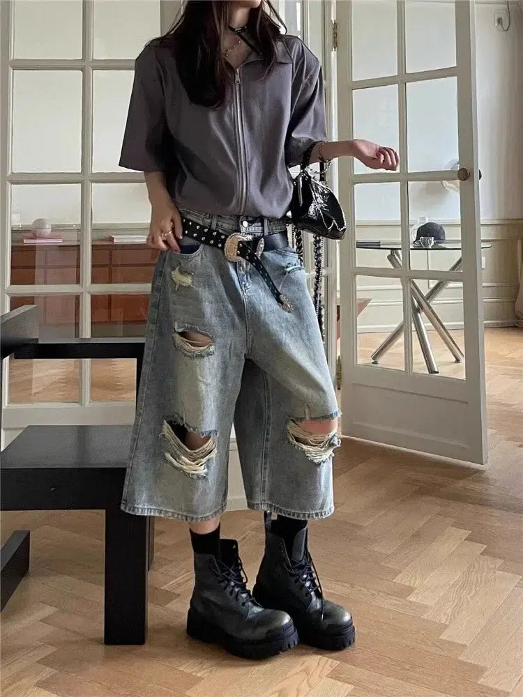 Ripped Jean Shorts Stylish Slim Fit Denim