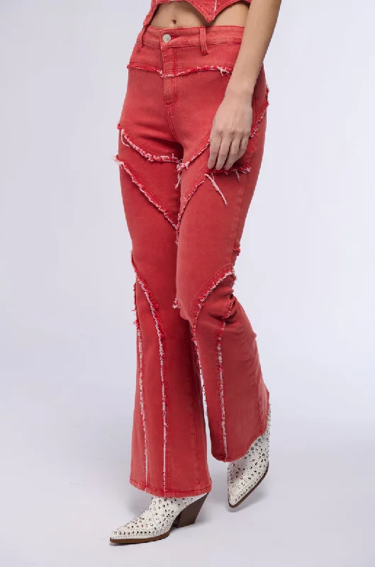 FLAMIN HOT DISTRESSED FLARE JEAN Fashionable Button-Front Jeans