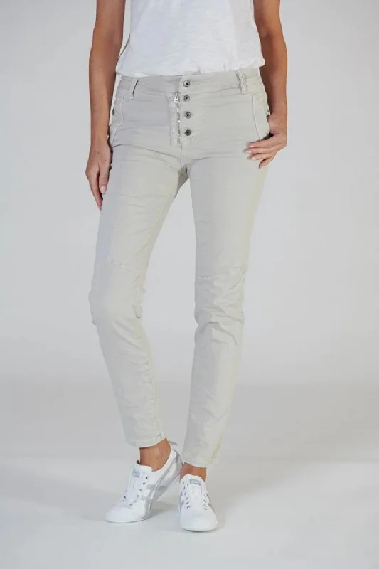 Italian Star - Button Jean Classic - Beige Chic Rip-Detail High-Waist Jeans