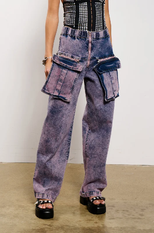 JUST WANNA ROCK CARGO JEAN Chic Double Waistband Jeans