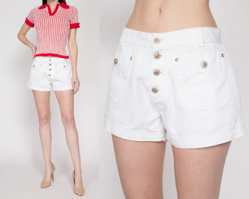 Medium 90s White Button Fly Jean Shorts 28" Casual Wide-Legged Denim Jeans