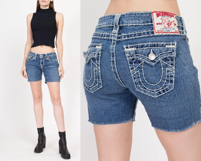 Medium Y2K True Religion Low Rise Jean Shorts Trendy Button-Up High-Waist Jeans