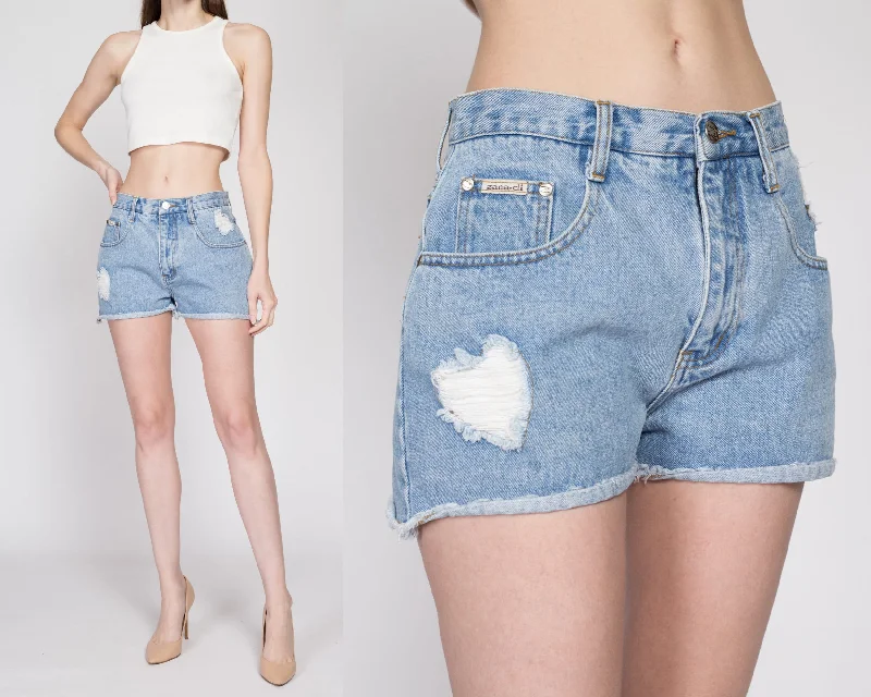 Sm-Med 90s Frayed Heart Jean Shorts Stylish Acid-Wash Jeans