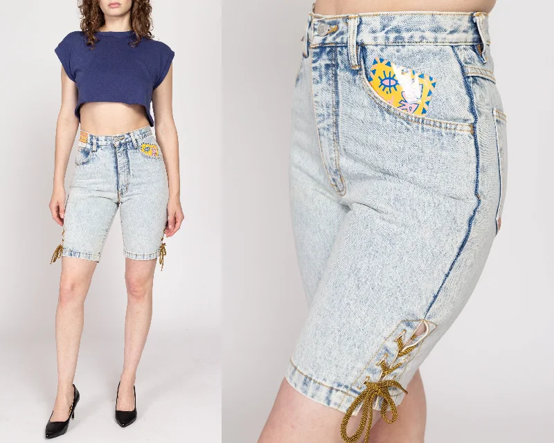 Small 80s Jordache Acid Wash Lace Up Jean Shorts NWT 27" Casual Straight-Leg Jeans