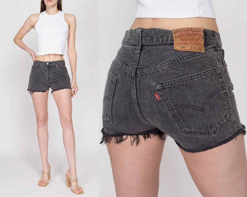 Small 90s Levis 501 Black Cut Off Jean Shorts 29" Chic Ripped Jeans