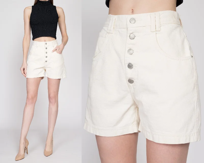 Small 90s White High Waisted Button Fly Jean Shorts 25" Casual Distressed Skinny Jeans