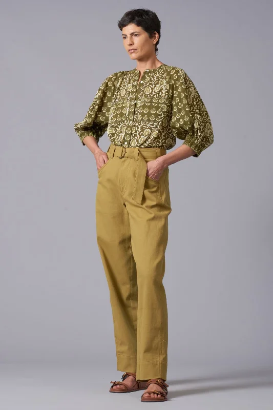 Twill Belted Jean - Citrine Elegant Raw Hem Jeans
