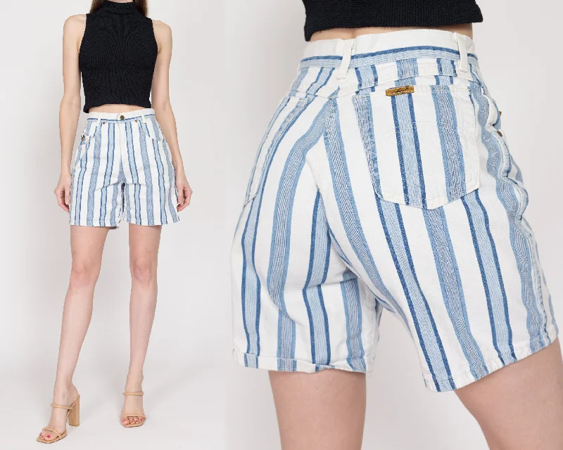 XS 80s Blue & White Striped Jean Shorts 25.5" Chic Faded Blue Jeans