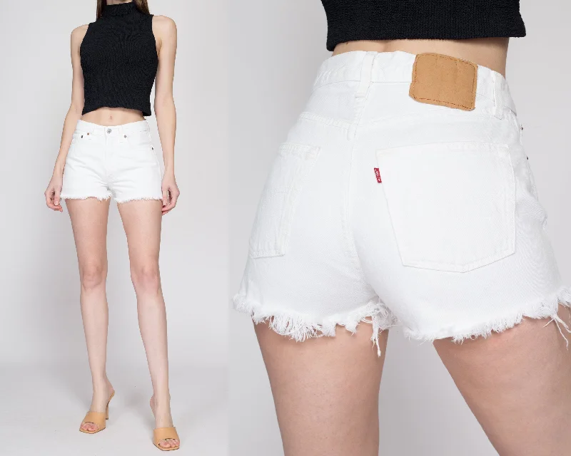 XS-Sm Vintage Levis 501 White High Waisted Jean Shorts 26" Comfortable Zip-Fly Denim Jeans XS-Sm Vintage Levis 501 White High Waisted Jean Shorts 26" Comfortable Zip-Fly Denim Jeans