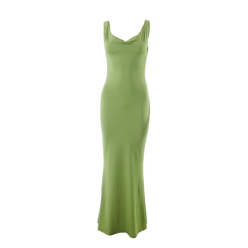 A&A Elegant Backless Evening Draped Maxi Dress Fashionable Sheer Maxi Dress
