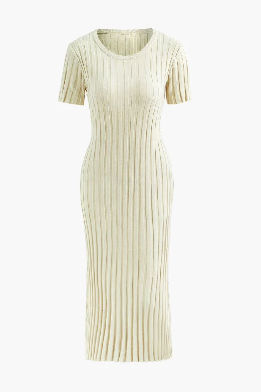 A&A Elia Pleated Ribbed Knitted Maxi Dress Cozy Longline Maxi Dress
