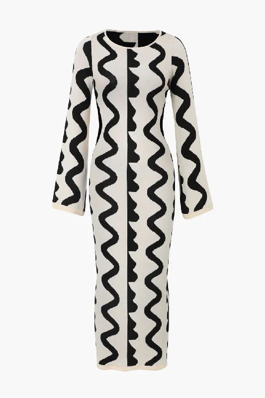 A&A Knitted Dreams Maxi Dress Cozy Ruffle Sleeve Maxi Dress