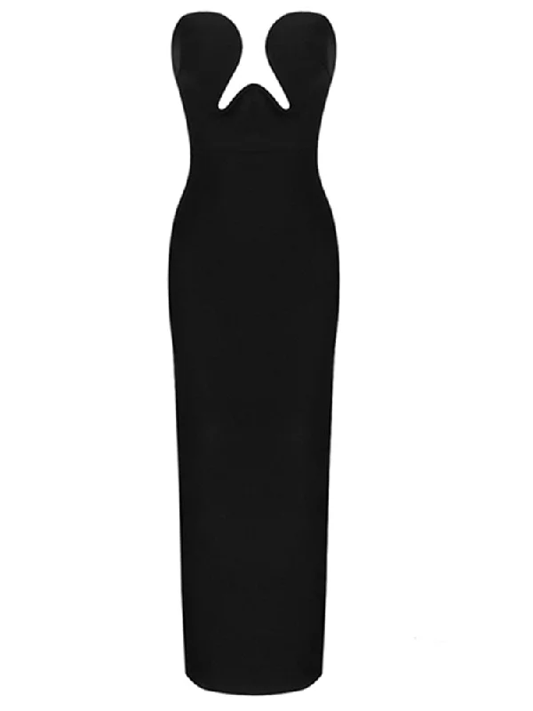 A&A Luxe Bodycon Maxi Dress Elegant Maxi Dress with Pockets
