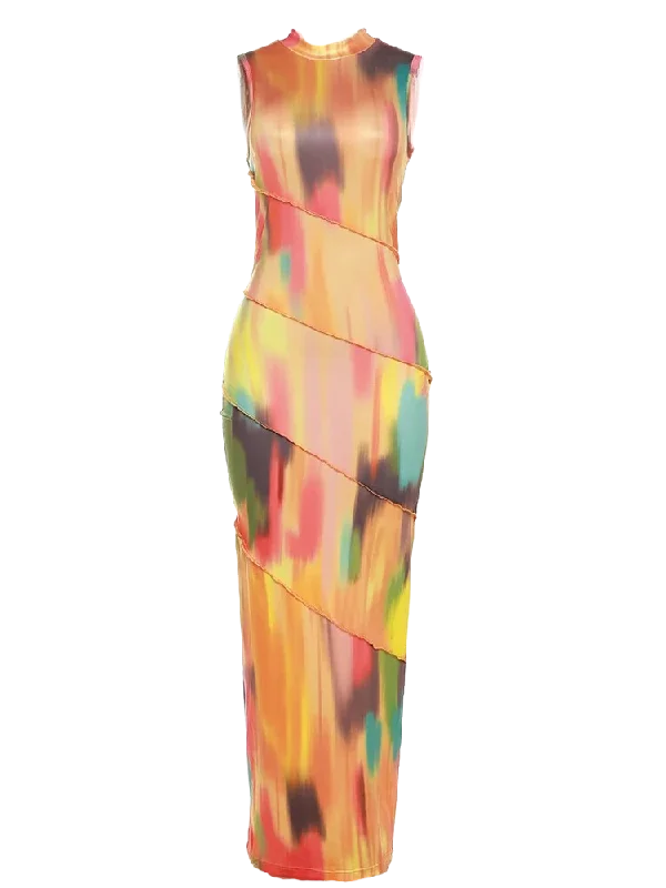A&A Patched Aura Maxi Dress Cozy Spaghetti Strap Maxi Dress