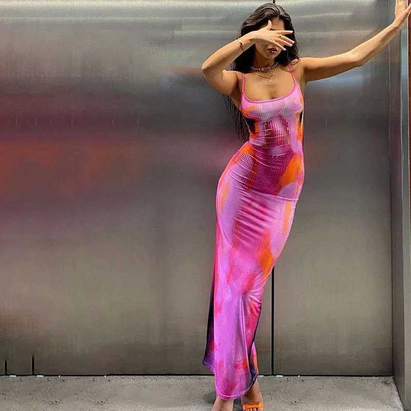 A&A Rave Babe Print Strap Maxi Dress Comfortable Maxi Dress with Sleeves