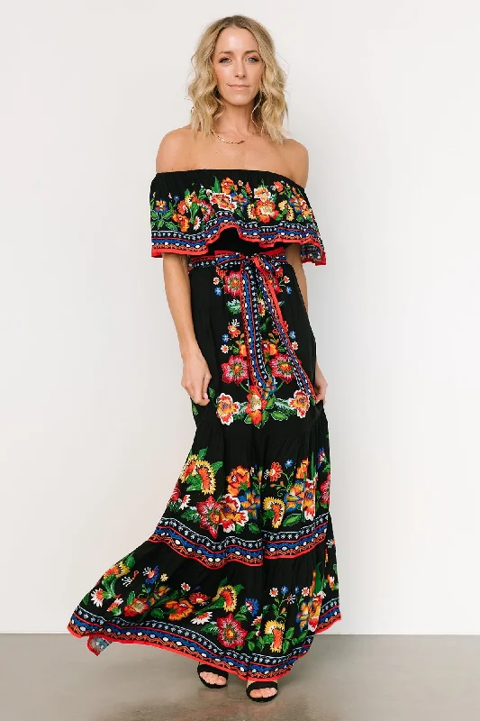 Alejandra Maxi Dress | Black Multi Floral Stylish V-Neck Maxi Dress