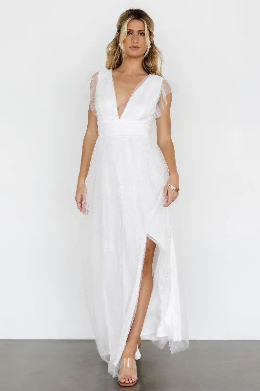 Annika Sequin Mesh Maxi Dress | Off White Trendy Floral Print Maxi Dress