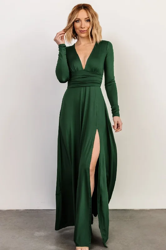 Arianna Maxi Dress | Hunter Green Fashionable Faux Wrap Maxi Dress