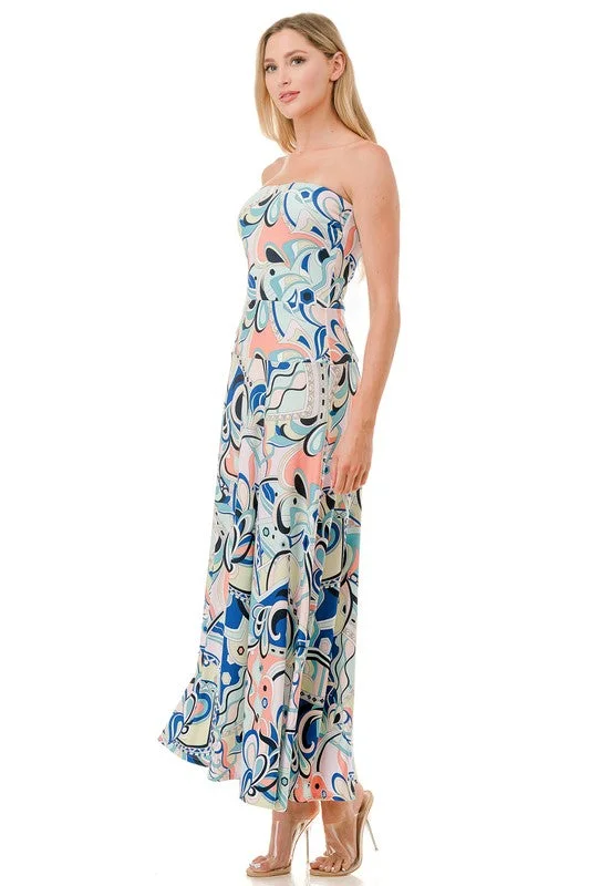 Ariella Tube Flare Maxi Dress - Coral Trendy Button Front Maxi Dress