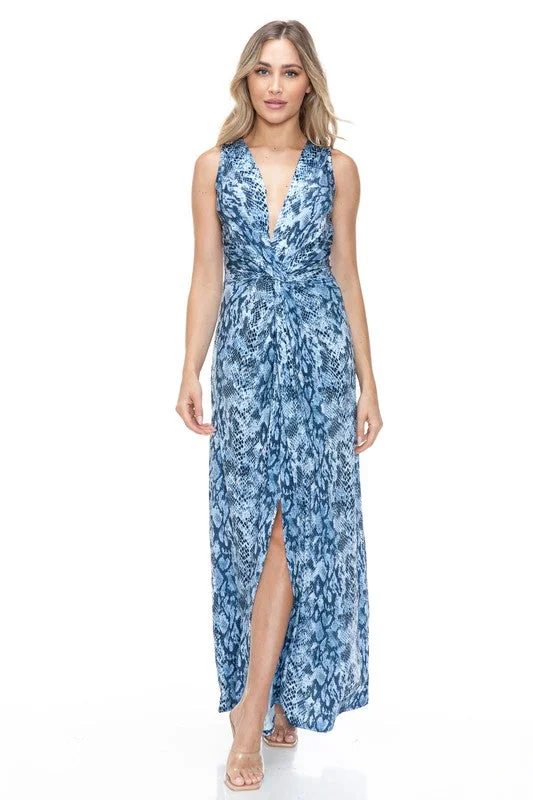 Ariella Twist Front Maxi Dress in Sequin - Blue Cozy Wrap Maxi Dress