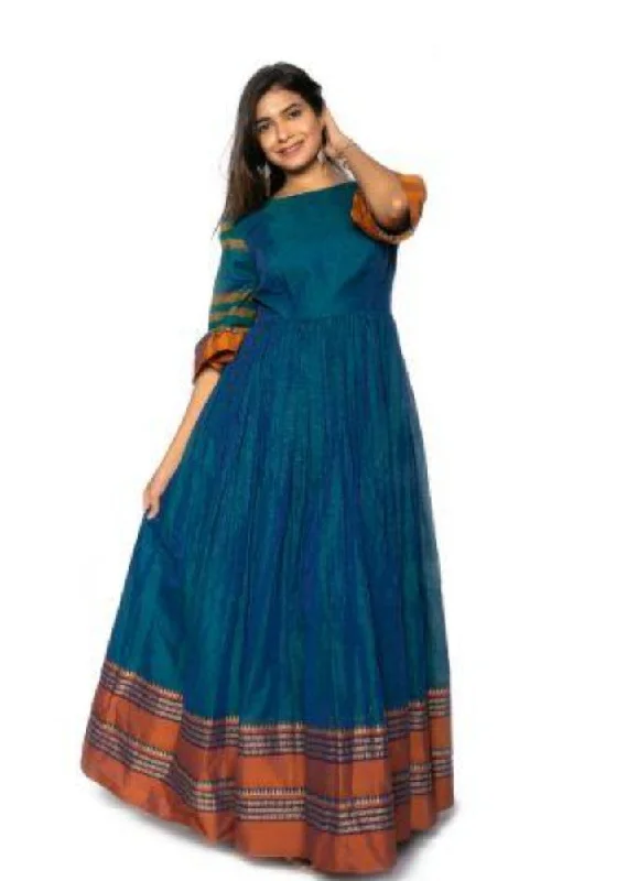 Beautiful Cotton & Zari Border Cotton Maxi Dress Fashionable High-Waist Maxi Dress