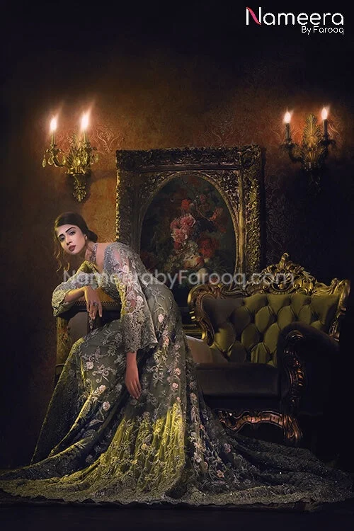 Bridal Maxi Dress for Weddings Pakistani in Net #BS93 Cozy Maxi Dress with Slit
