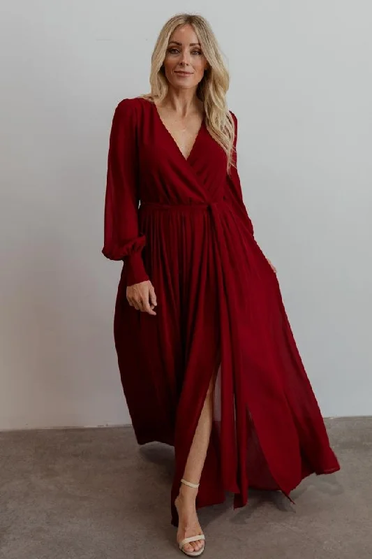 Celine Maxi Dress | Wine Comfortable Ruffle Hem Maxi Dress