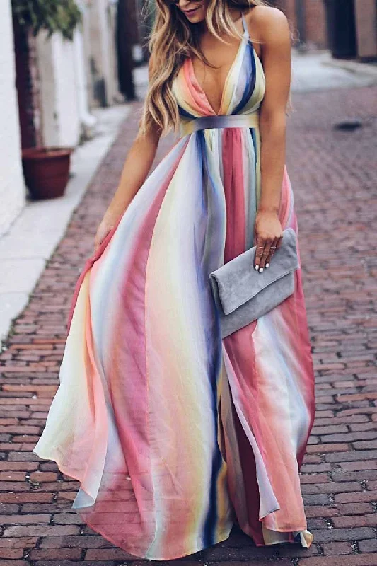 CityHottie Sling Bohemian Print Maxi Dress Classic Solid Maxi Dress