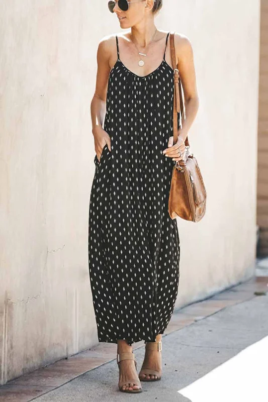 CityHottie Spotted Print Strap Sexy Maxi Dress Trendy Floral Print Maxi Dress