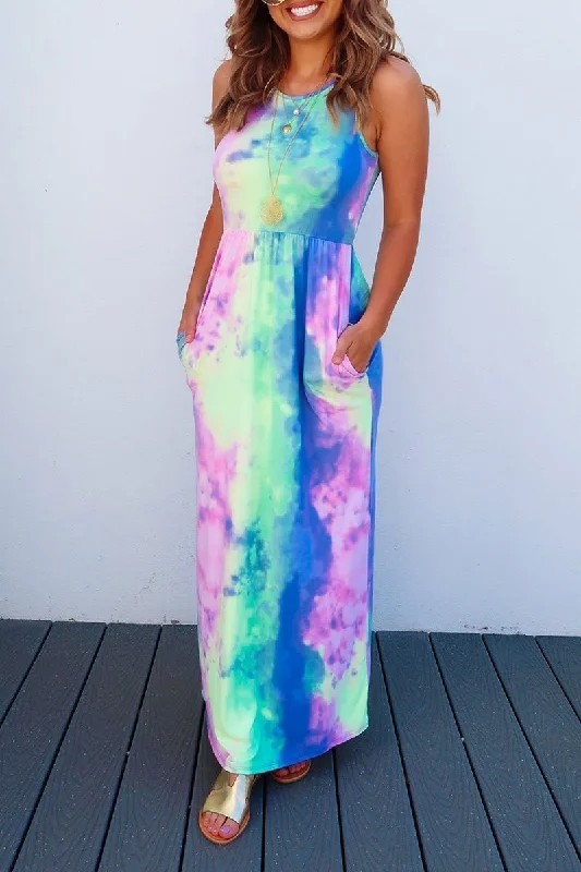 CityHottie Tie-dye Printed Multicolor Maxi Dress Trendy Printed Maxi Dress