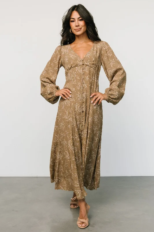 Claudine Maxi Dress | Dusty Brown Print Comfortable Flowy Maxi Dress