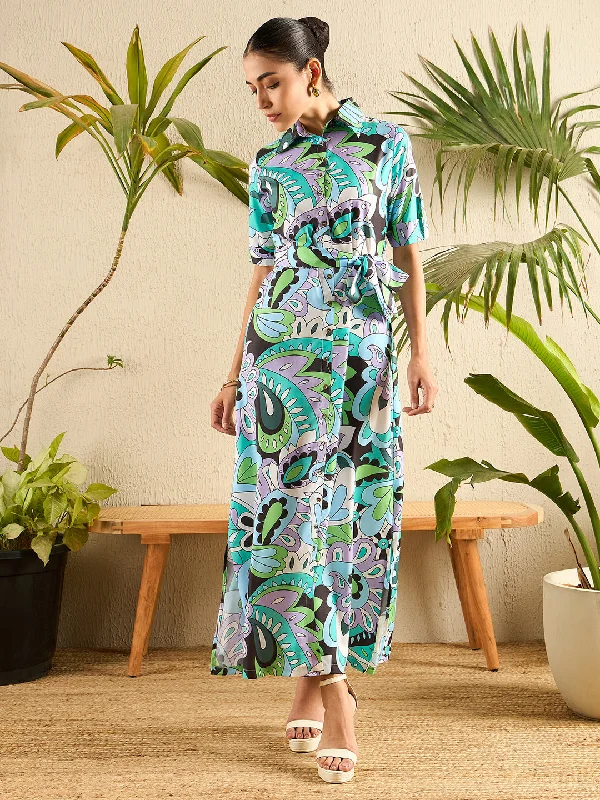 Collar Buttoned Down Printed Shirt Maxi Dress Comfortable Plunging Neckline Maxi Dress Collar Buttoned Down Printed Shirt Maxi Dress Comfortable Plunging Neckline Maxi Dress