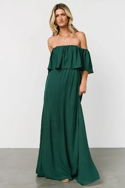 Diana Off Shoulder Maxi Dress | Emerald Cozy Open-Back Maxi Dress