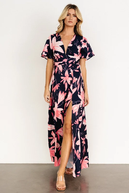 Dina Maxi Dress | Navy + Pink Floral Trendy Floral Print Maxi Dress
