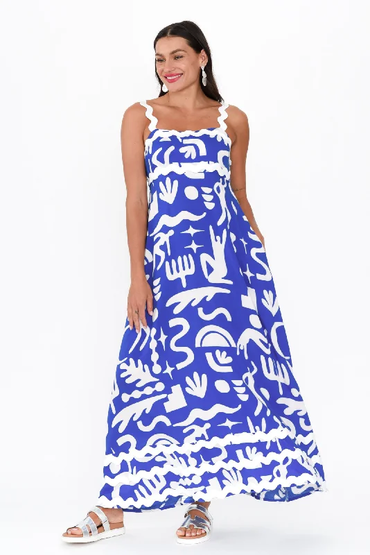 Eda Blue Abstract Maxi Dress Chic Off-Shoulder Maxi Dress