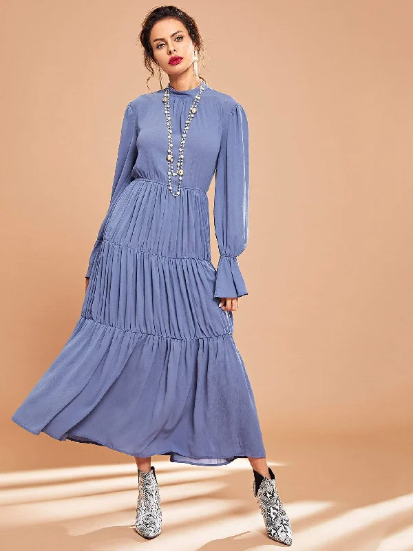 Flounce Sleeve Tiered Maxi Dress Elegant Maxi Dress with Slit
