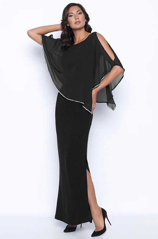 FRANK LYMAN Chiffon Drape Maxi Dress Stylish V-Neck Maxi Dress
