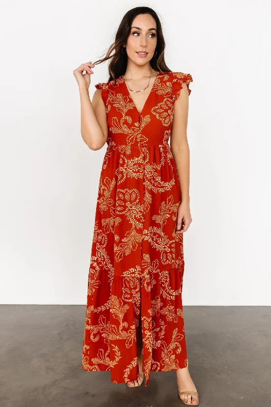 Ginger Button Down Maxi Dress | Rust + Ivory Classic Solid Maxi Dress