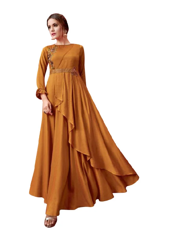 Golden Brown Long Frock Maxi Dress Trendy Short Sleeve Maxi Dress
