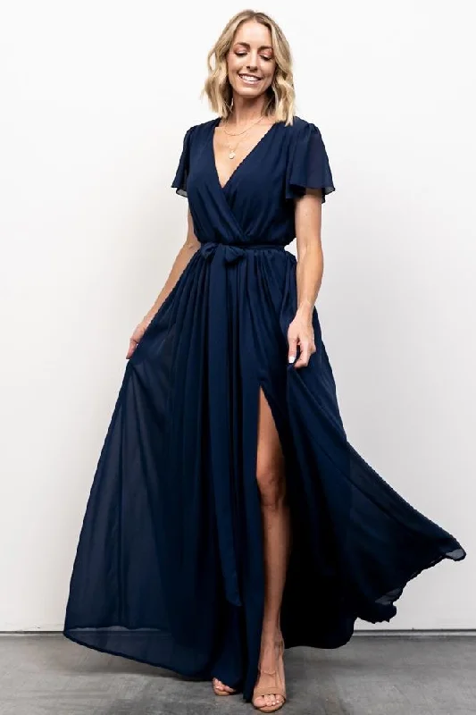 Kristina Maxi Dress | Navy Fashionable Faux Wrap Maxi Dress