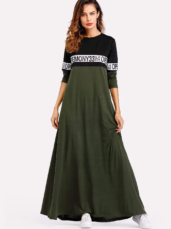 Letter Tape Cut & Sew Swing Maxi Dress Trendy Ruffled Maxi Dress