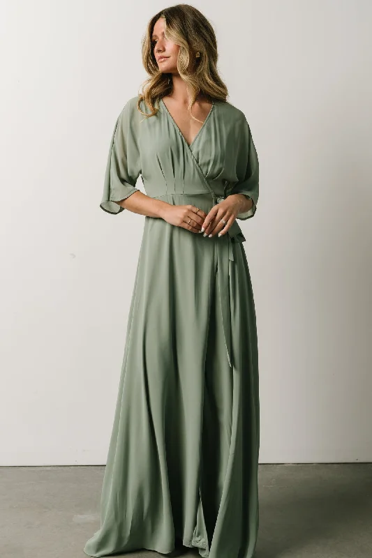 Lilly Wrap Maxi Dress | Dusty Sage Elegant Lace-Up Maxi Dress