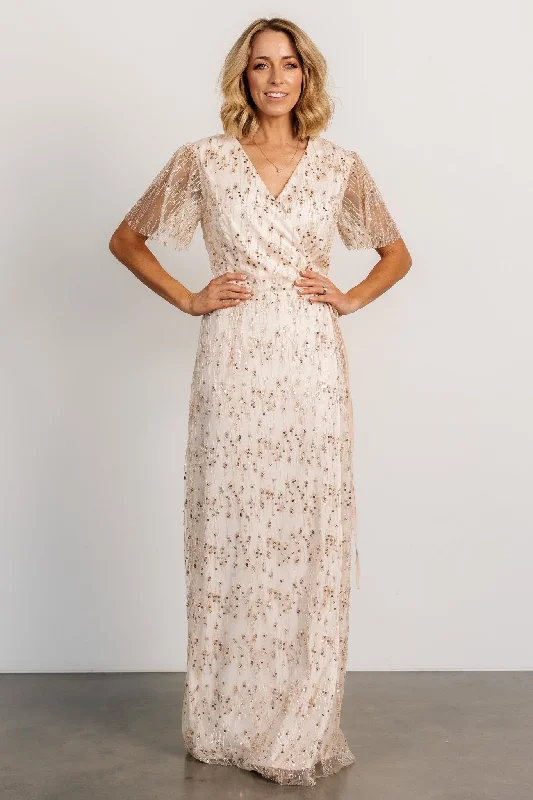 Liza Sequin Wrap Maxi Dress | Rose Gold Fashionable Printed Maxi Dress