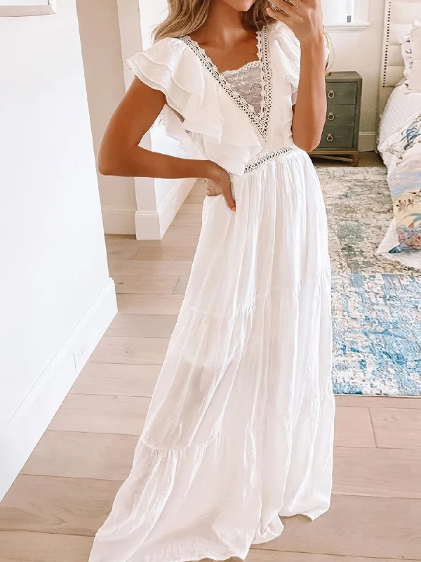 Loose V Neck Layered Sleeveless Vacation Maxi Dress Classic V-Neck Maxi Dress