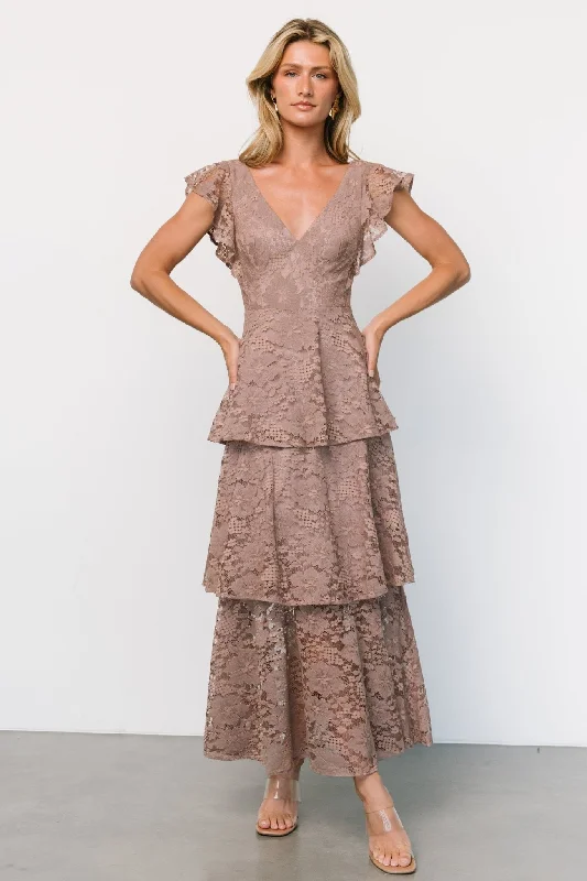 Margot Lace Tiered Maxi Dress | Desert Taupe Classic Tulle Maxi Dress